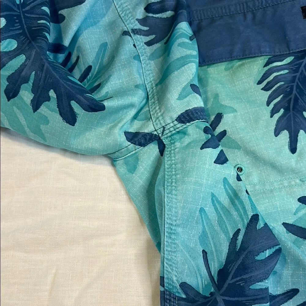 Rip Curl Blue and Green Board Shorts with Tropical Print